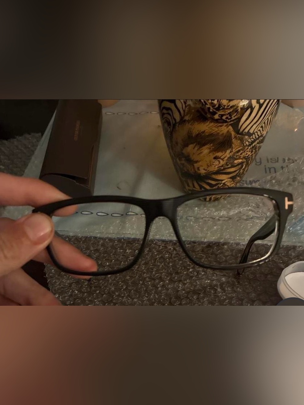 Tom Ford Black Rectangular Eyewear with Gold Accents